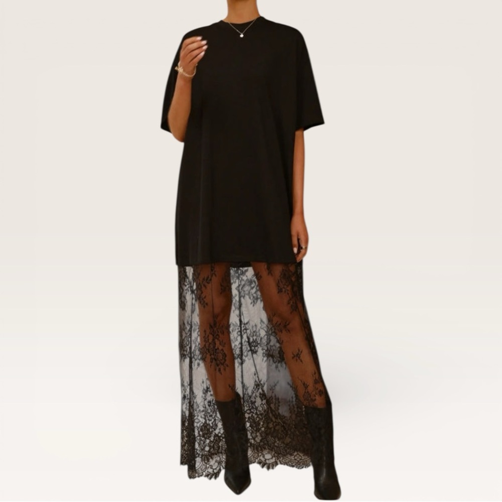 Lace Black T Shirt Maxi Dress